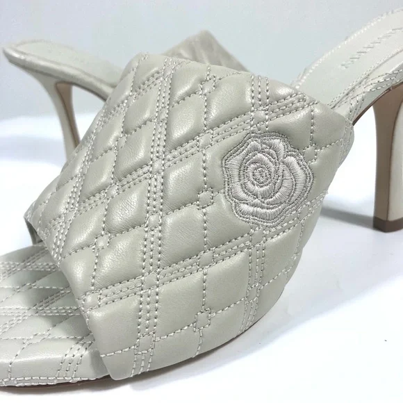 Burberry Leather Quilted Heeled Slide Sandals Plaster 39 9 NEW - Picture 14 of 17